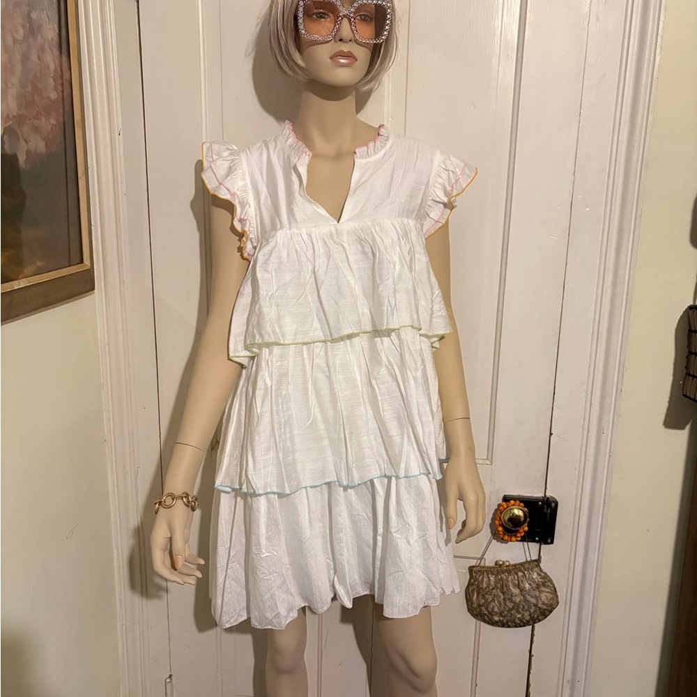 English Factory White Tiered Mini Dress